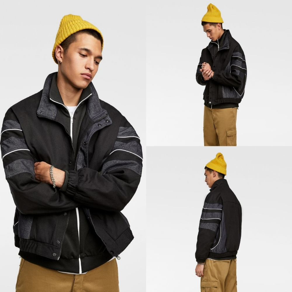 Zara Mens Denim Zip/Button Baseball Jacket NWT - Picture 1 of 8